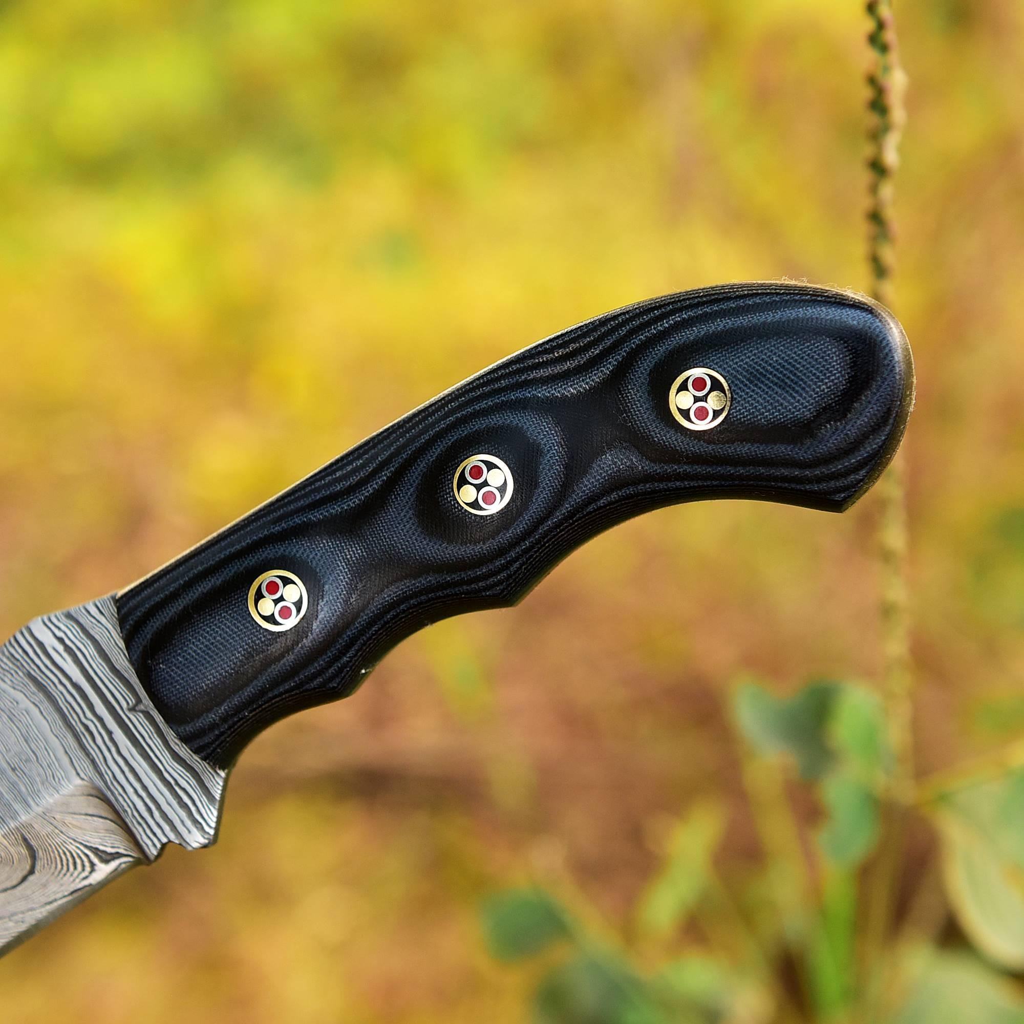 Handmade Damascus Bowie Fixed Blade Knife - Black Handle