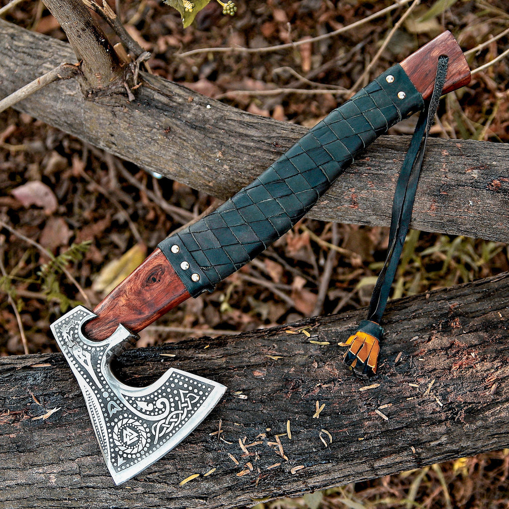 Handmade Viking Axe | Pakka Wood Handle | Engraved Camping Axe | Throwing Axe | Hunting Axe | Battle Axe | Custom Axe | Christmas Gift