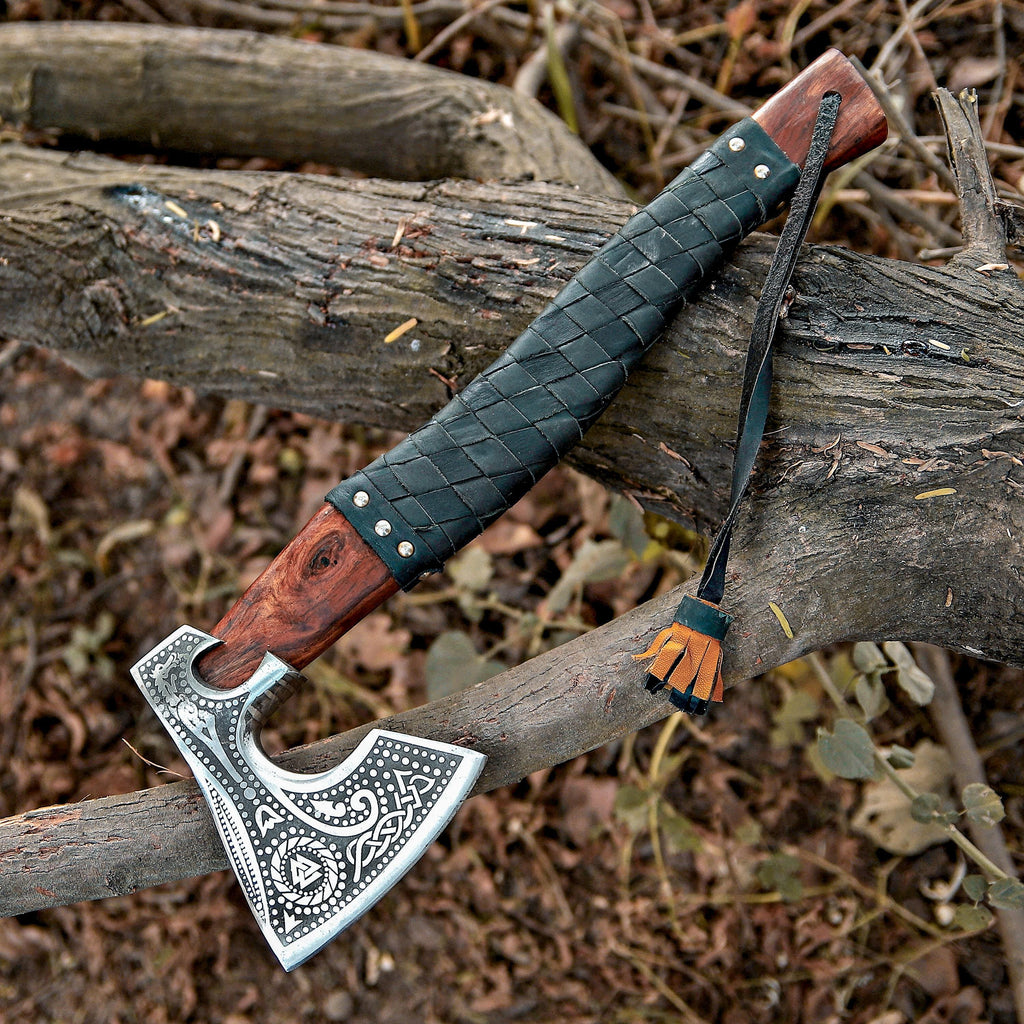 Handmade Viking Axe | Pakka Wood Handle | Engraved Camping Axe | Throwing Axe | Hunting Axe | Battle Axe | Custom Axe | Christmas Gift