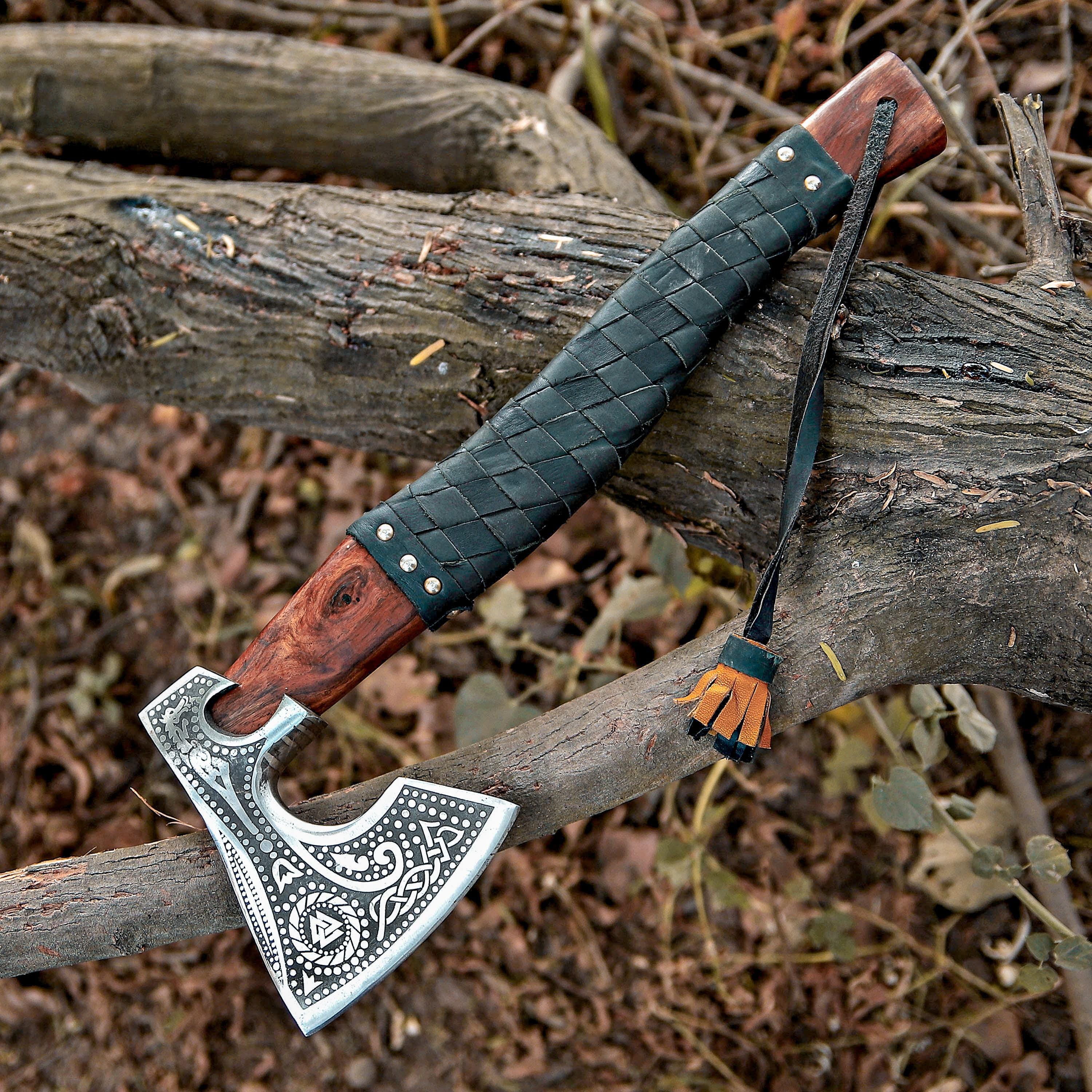 Handmade Viking Axe | Pakka Wood Handle | Engraved Camping Axe | Throwing Axe | Hunting Axe | Battle Axe | Custom Axe | Christmas Gift
