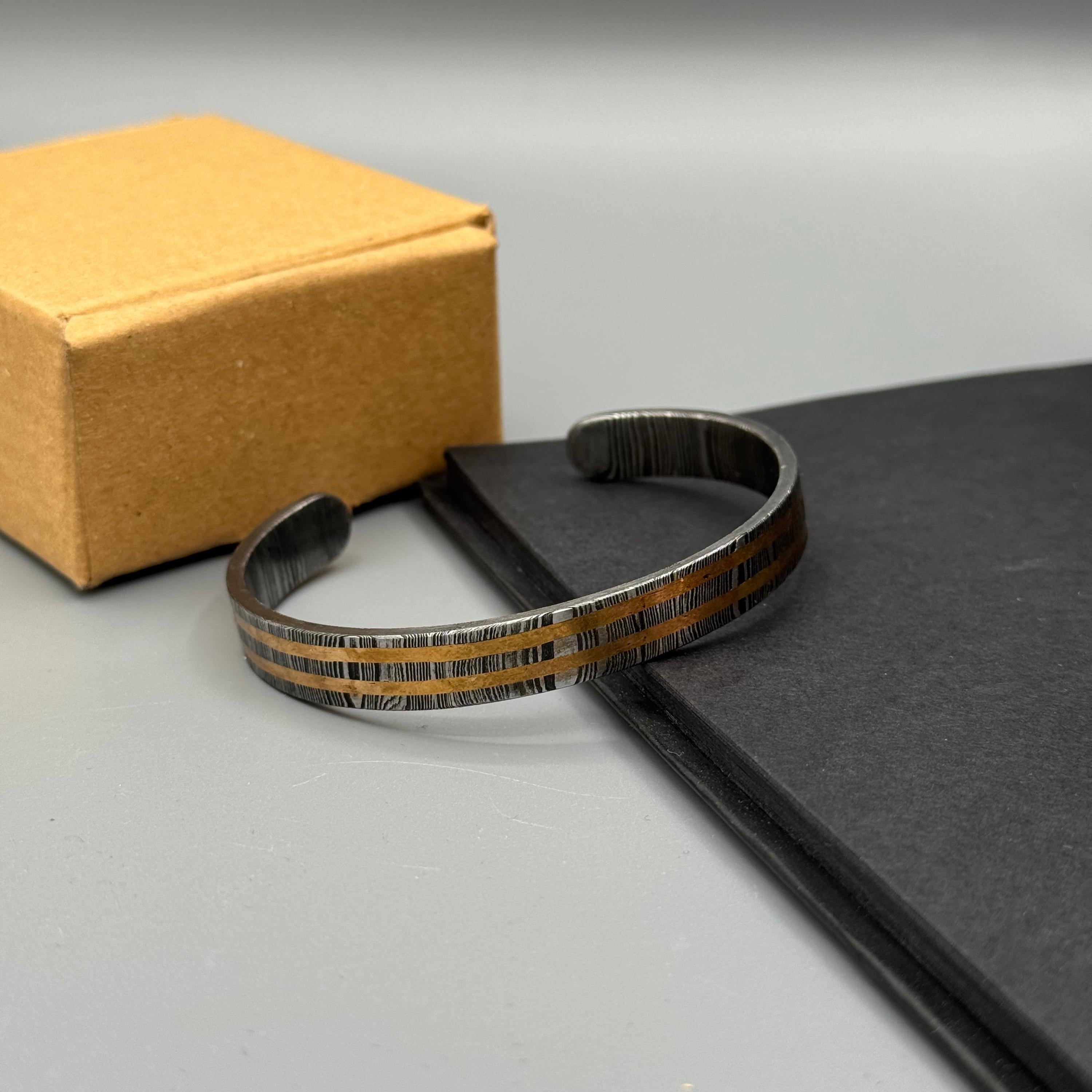 Premium Handmade Damascus Steel Bangle, Hand Forged Steel Cuff Bracelet, Viking Modern Jewelry, Anniversary Gift, Damascus Oath Ring