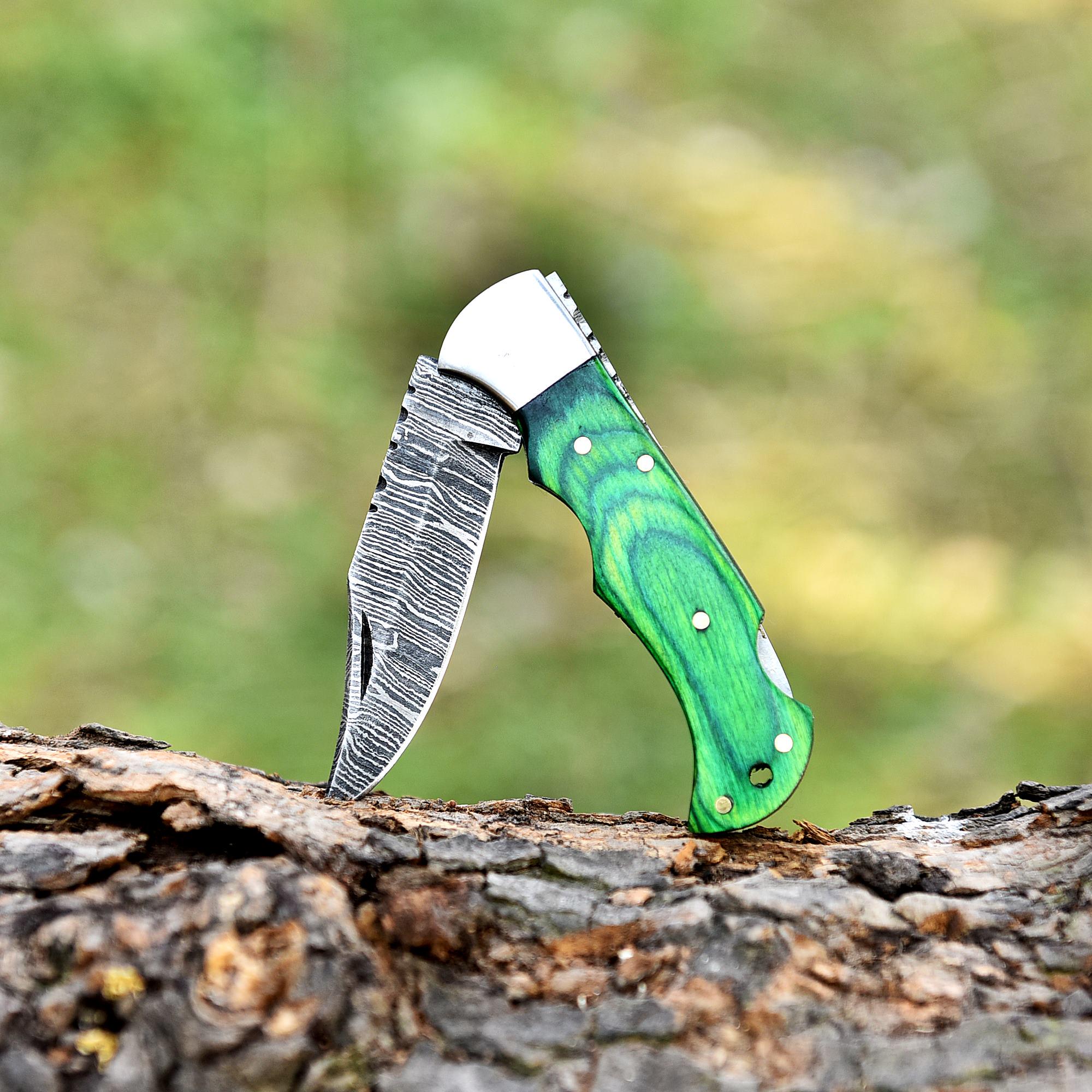 Damascus Steel Folding Knife Pocket Knife, Pakka Wood Handle, Hand Forged Damascus Steel Folding Knife, Retirement Gift, Groomsman Gift