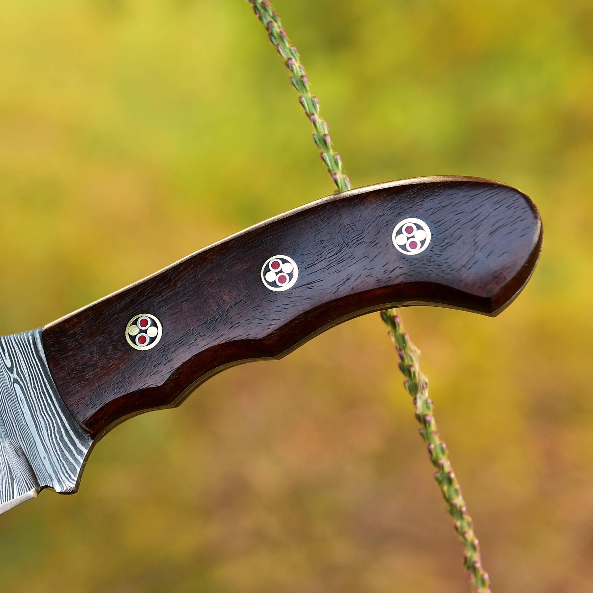 Handmade Damascus Bowie Fixed Blade Knife - Brown Handle