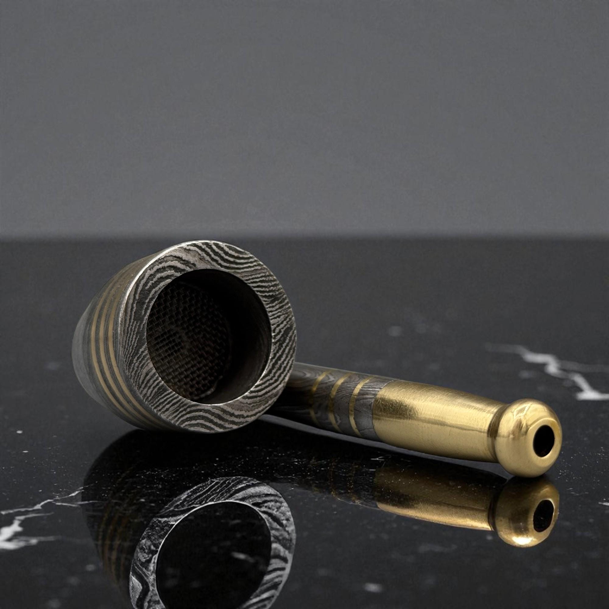Handmade Damascus Steel Smoking Pipe with Brass, Tobacco Pipe, Mesh Gauze Filter, Custom Gift for Him, Groomsmen Gift, Unique Smoking Tool