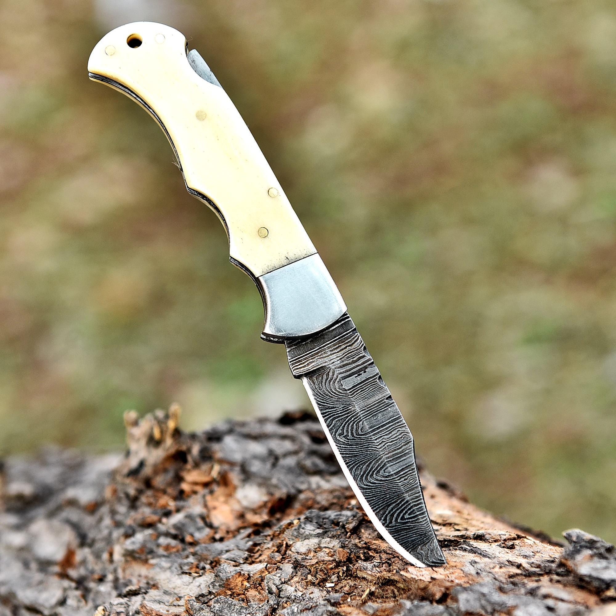 Bone Handmade Damascus Folding Knife Pocket knife Bone Handle Groomsman Gift Personalized Knife Birthday Gift Custom Knife Wedding Gift