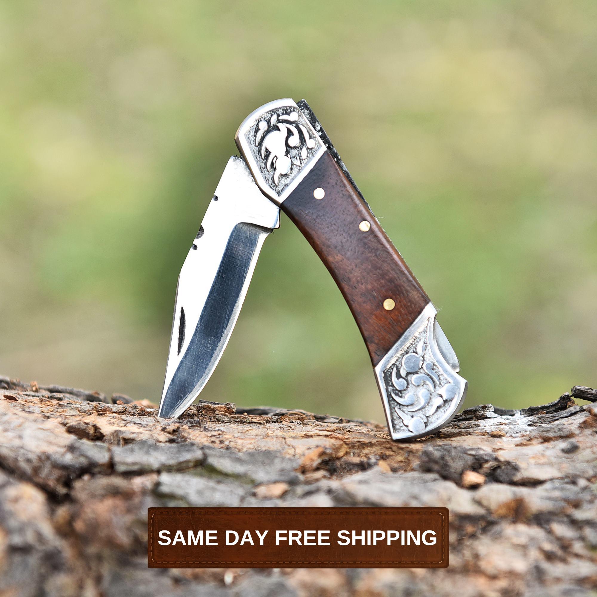 Handmade Steel Folding Knife Pocket Knife, Rose Wood Handle, Gorgeous Handmade Steel Toxified Pocket Knife, Camping Knife, Retirement Gift