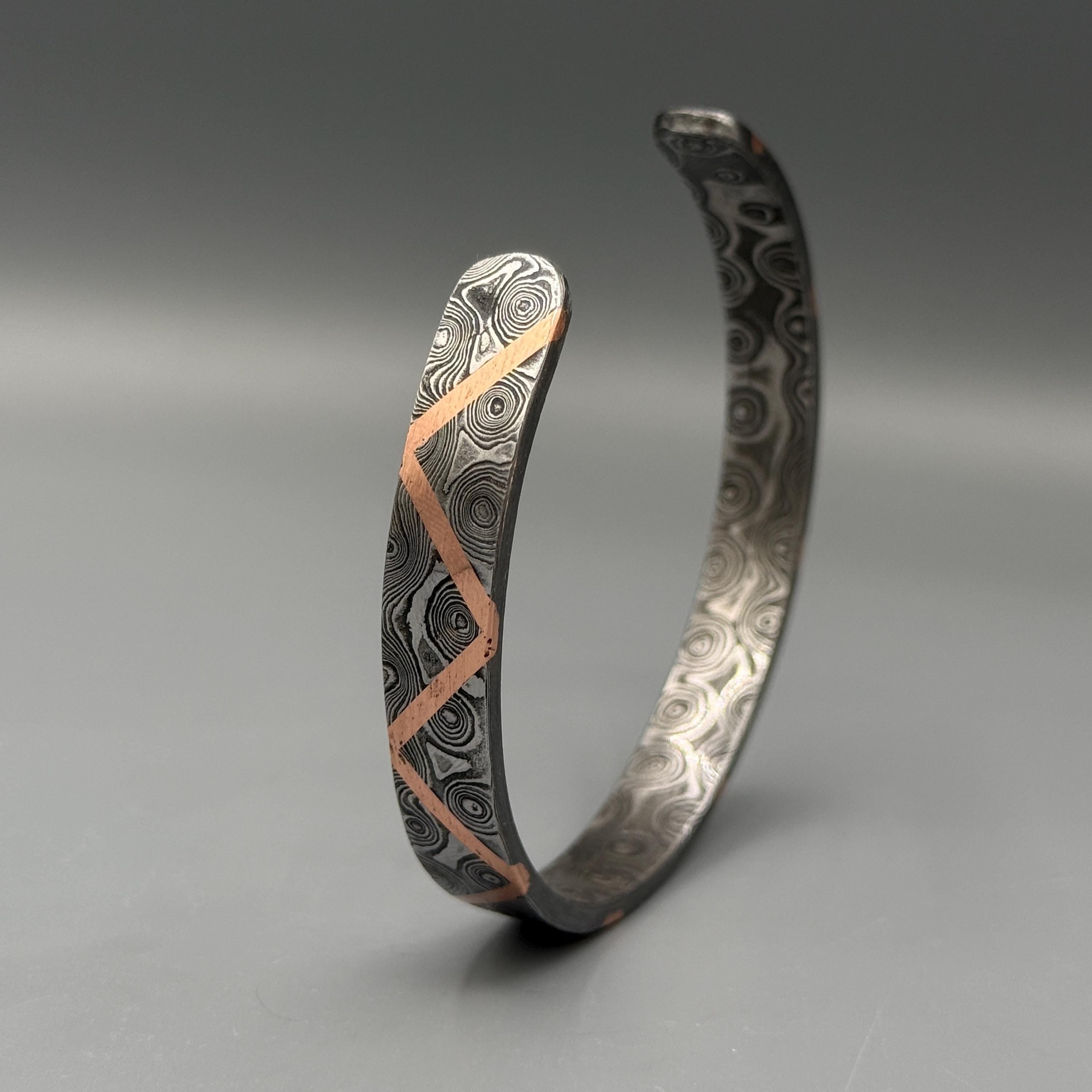Premium Handmade Damascus Steel Bangle, Hand Forged Steel Cuff Bracelet, Viking Modern Jewelry, Anniversary Gift, Unique Bracelet For Him