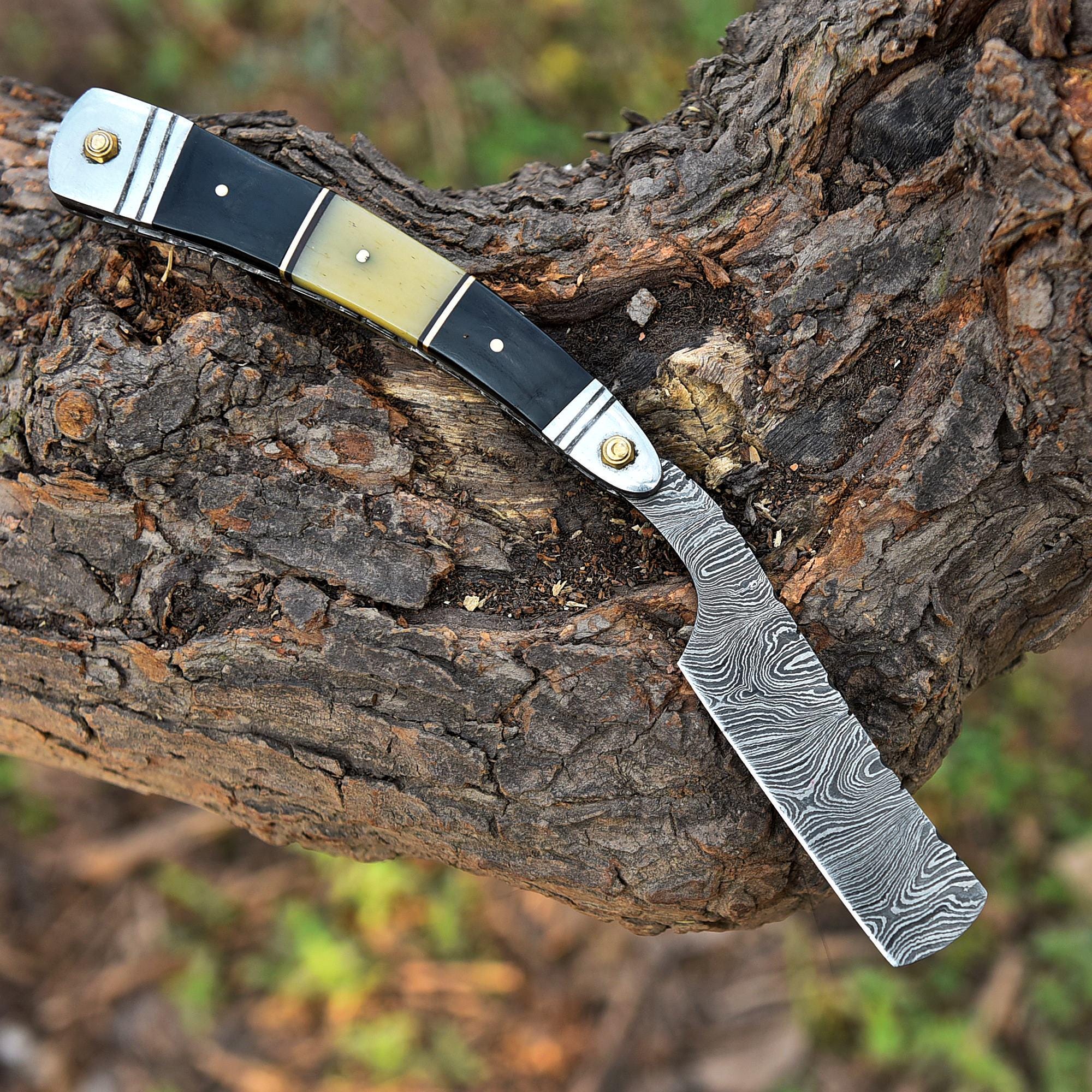 Handmade Damascus Steel Straight Razor, Exotic Classic Barber Blade, Personalized Razor, Groomsman Gift, Boyfriend Gift, Shaving Ready Gift