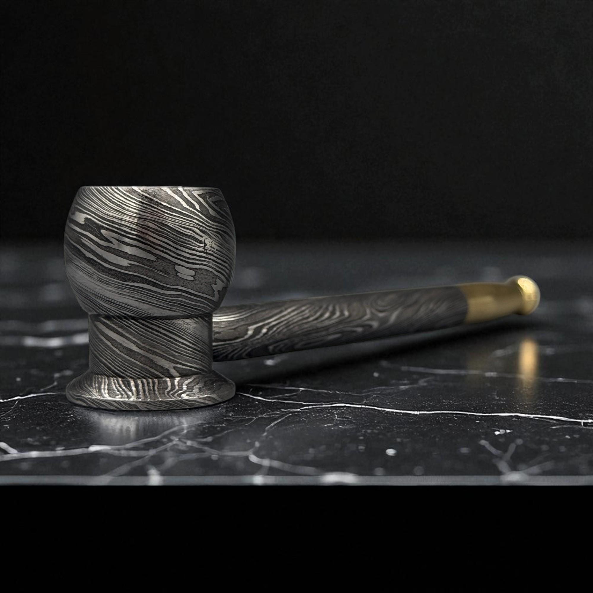 Unique Damascus Steel Pipe with Brass, Handmade Smoking Pipe, Custom Gift for Him, Father’s Day, Christmas Gift, Groomsmen Gift, Halloween