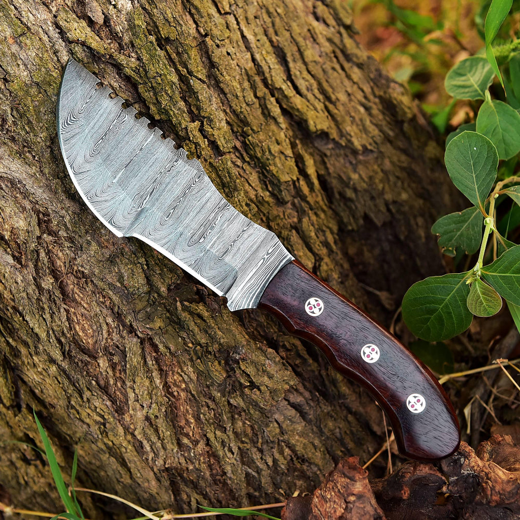 Handmade Damascus Bowie Fixed Blade Knife - Brown Handle