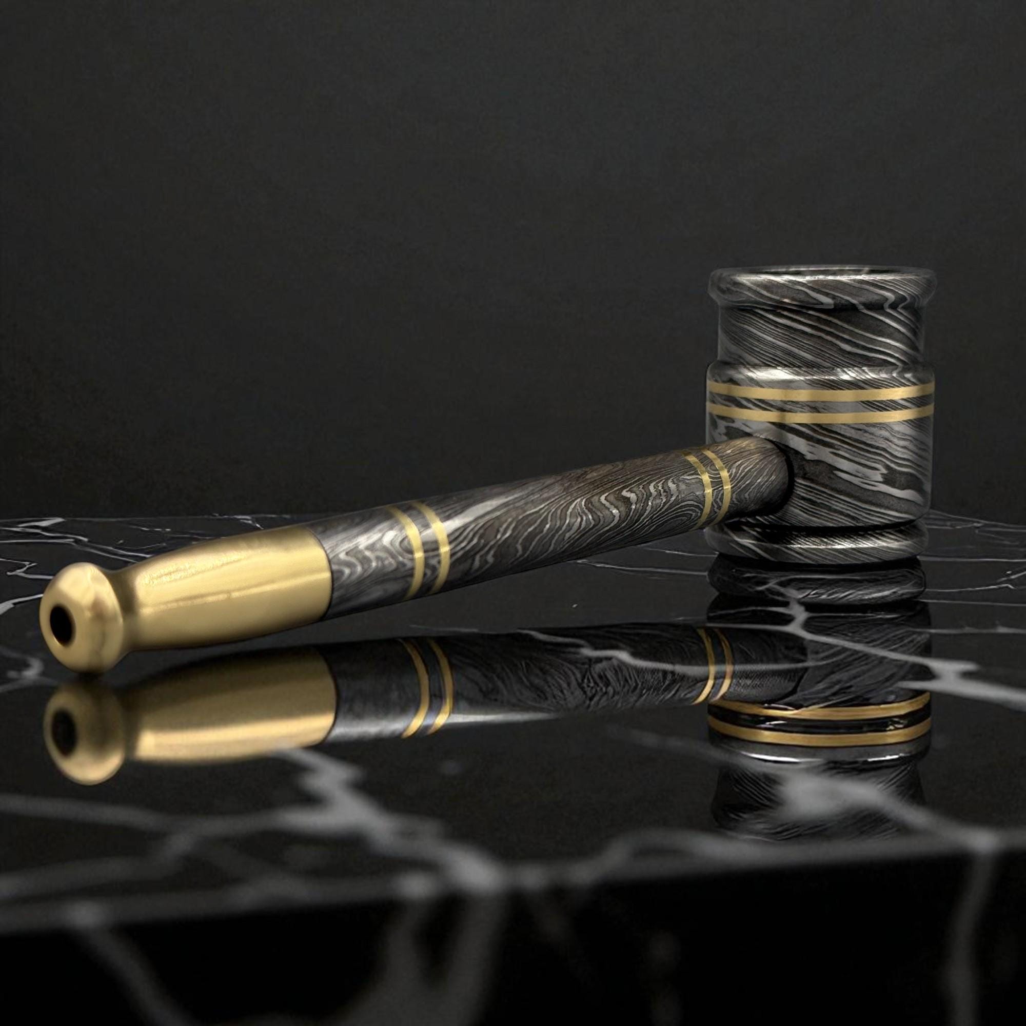 Rustic Damascus Steel Smoking Pipe, Brass Tobacco Pipe, Custom Gift for Dad, Groomsmen, Husband, Christmas Gift Idea for Him