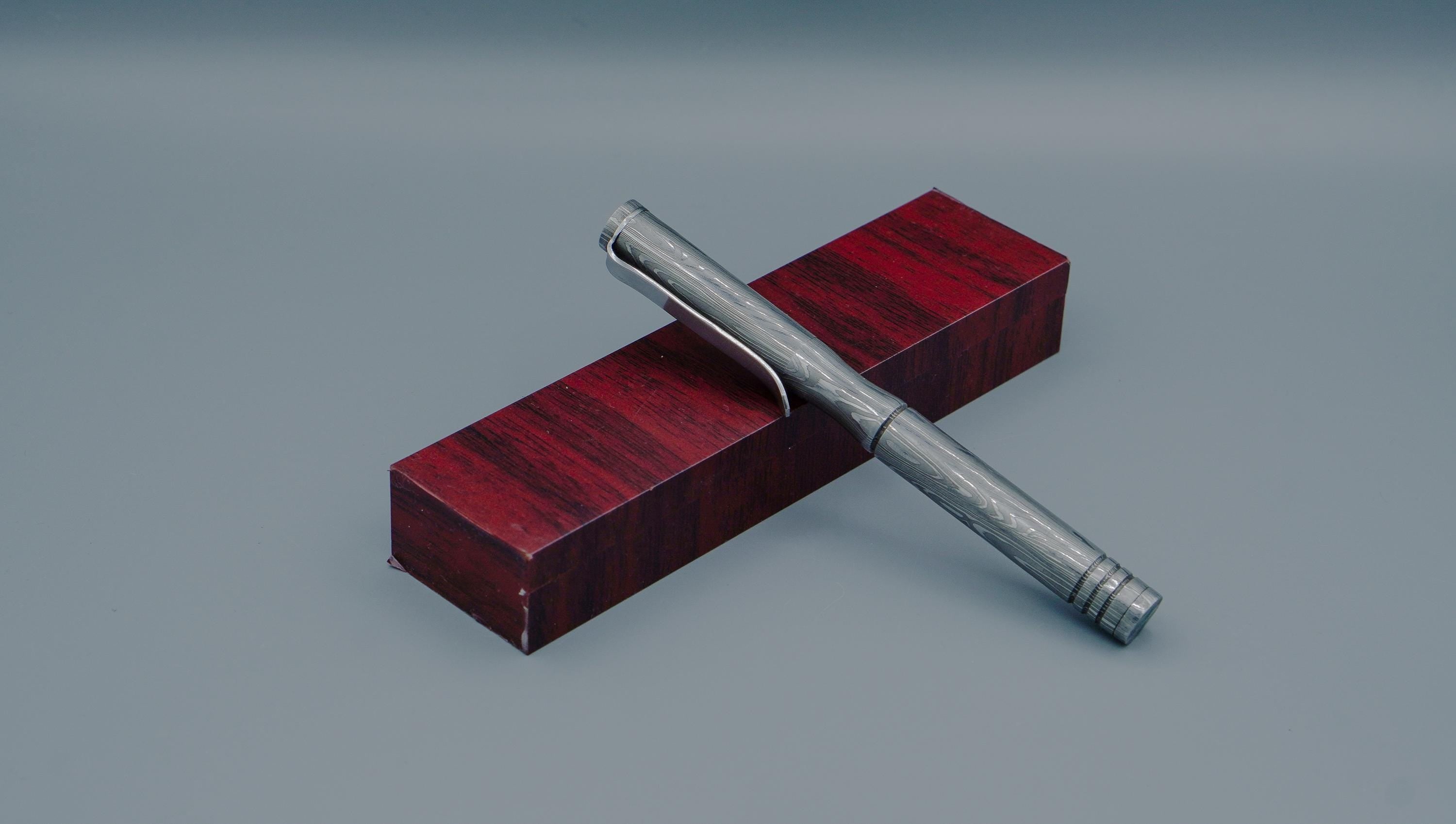 Exquisite Handmade Damascus Steel Ballpoint Pen, Hand Forged Steel Ballpoint With Pocket Clipper, Best Employee Gift, Graduation gift