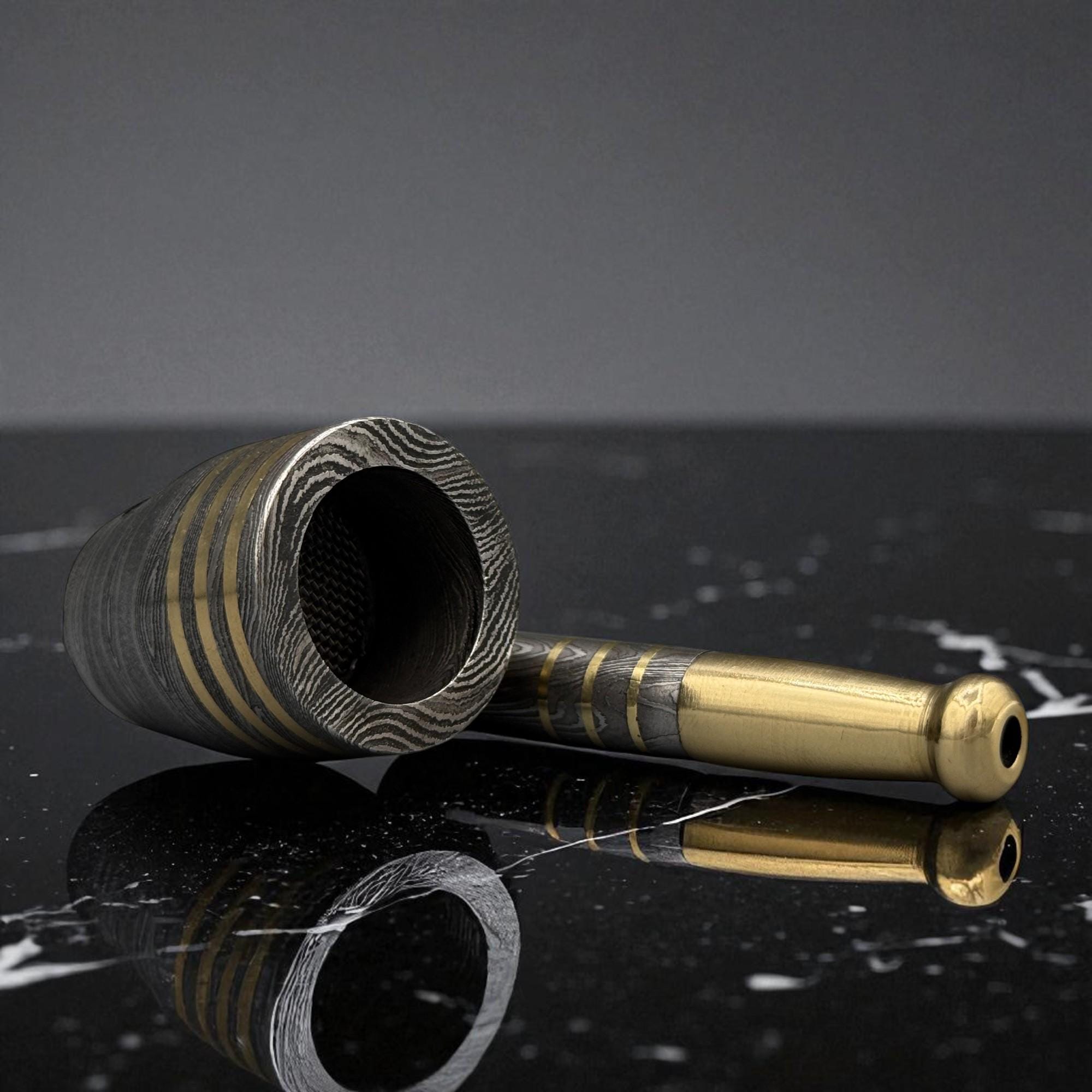 Handmade Damascus Steel Smoking Pipe with Brass, Tobacco Pipe, Mesh Gauze Filter, Custom Gift for Him, Groomsmen Gift, Unique Smoking Tool