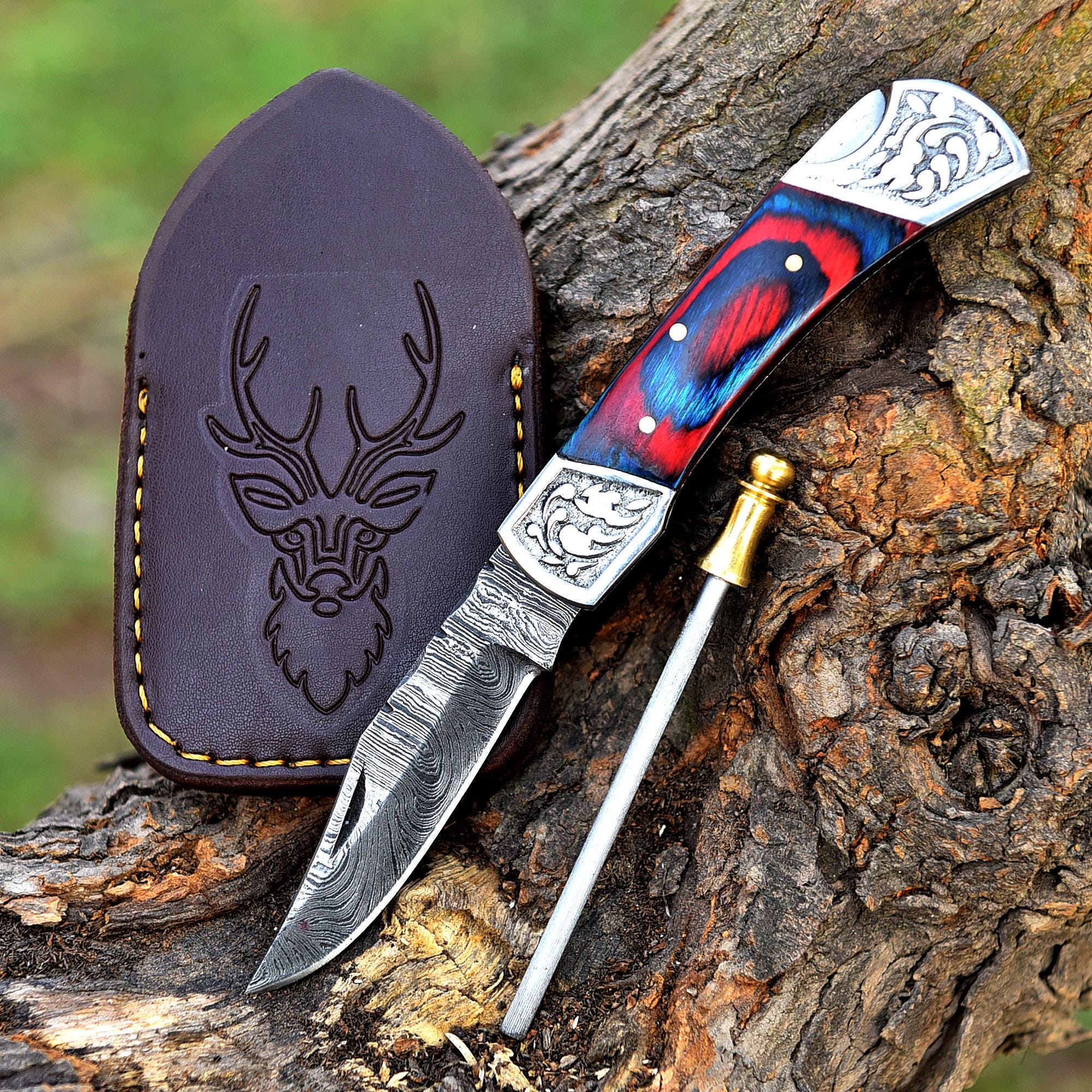 Handmade Damascus Steel Folding Knife, Pakka Wood Handle, Handmade Damascus Steel Toxified Pocket Knife, Camping Knife, Birthday gift