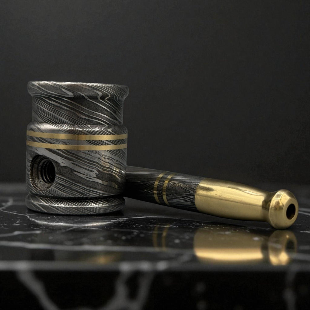Rustic Damascus Steel Smoking Pipe, Brass Tobacco Pipe, Custom Gift for Dad, Groomsmen, Husband, Christmas Gift Idea for Him