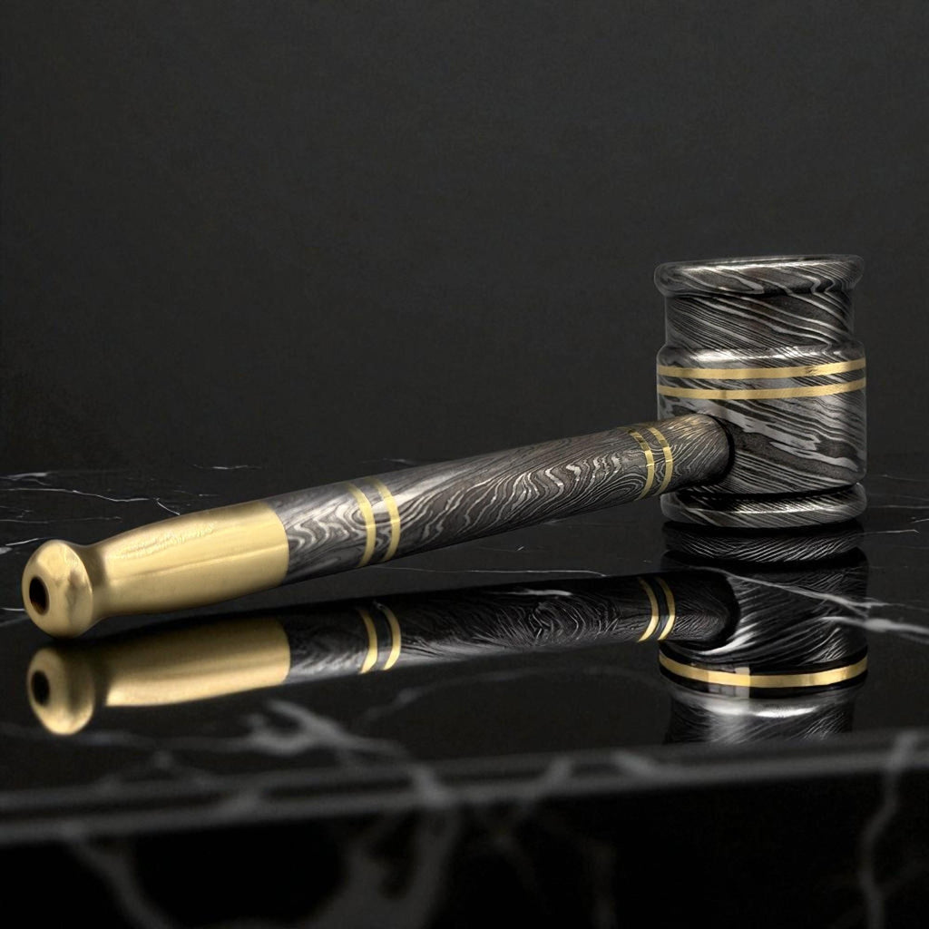 Rustic Damascus Steel Smoking Pipe, Brass Tobacco Pipe, Custom Gift for Dad, Groomsmen, Husband, Christmas Gift Idea for Him