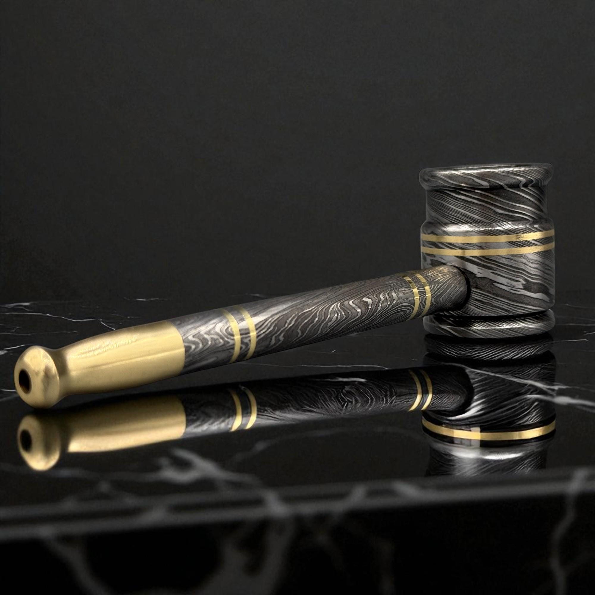 Rustic Damascus Steel Smoking Pipe, Brass Tobacco Pipe, Custom Gift for Dad, Groomsmen, Husband, Christmas Gift Idea for Him
