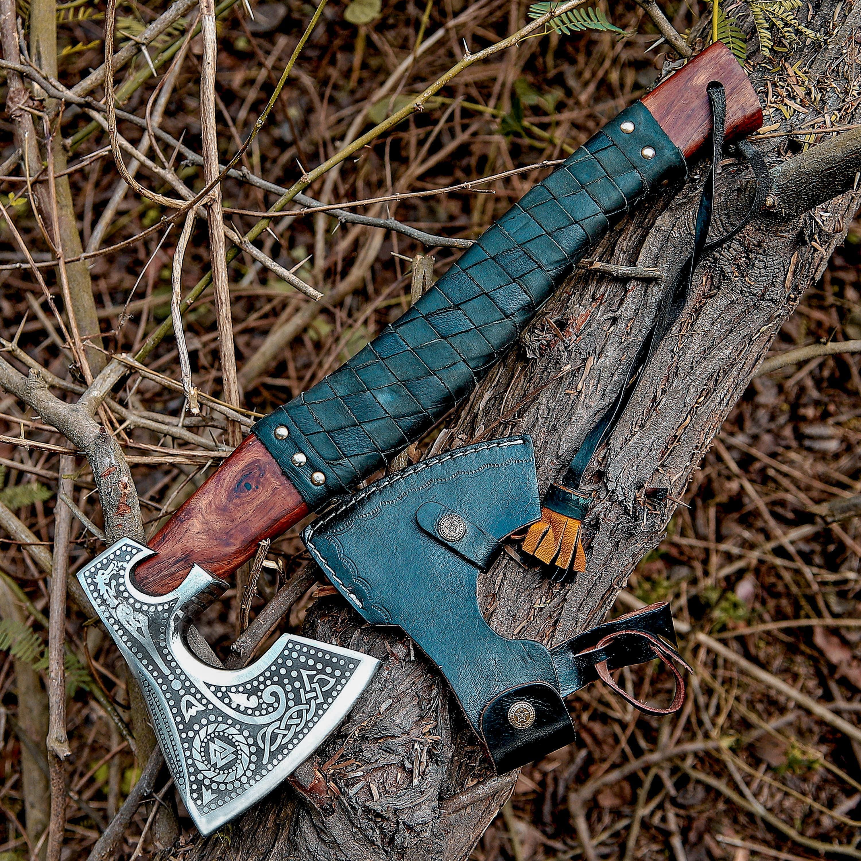 Handmade Viking Axe | Pakka Wood Handle | Engraved Camping Axe | Throwing Axe | Hunting Axe | Battle Axe | Custom Axe | Christmas Gift
