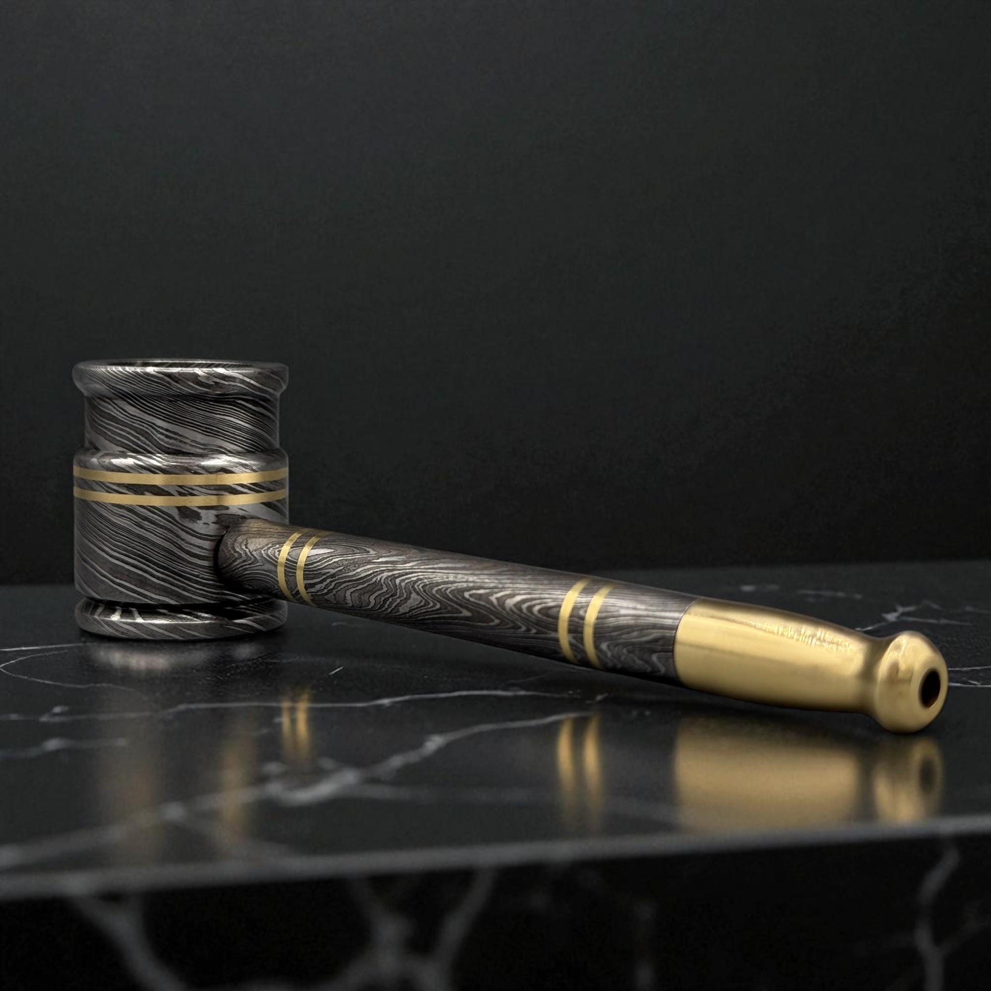 Rustic Damascus Steel Smoking Pipe, Brass Tobacco Pipe, Custom Gift for Dad, Groomsmen, Husband, Christmas Gift Idea for Him