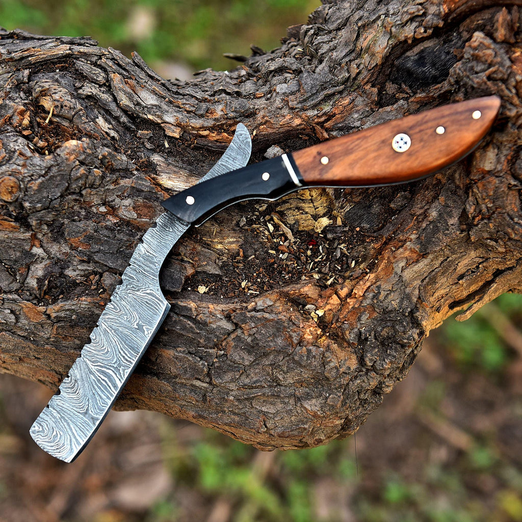 Aesthetic Handmade Damascus Steel Straight Razor With Black & Brown Pakka Wood Handle, Personalized Blade, Exotic Classic Barber Blade