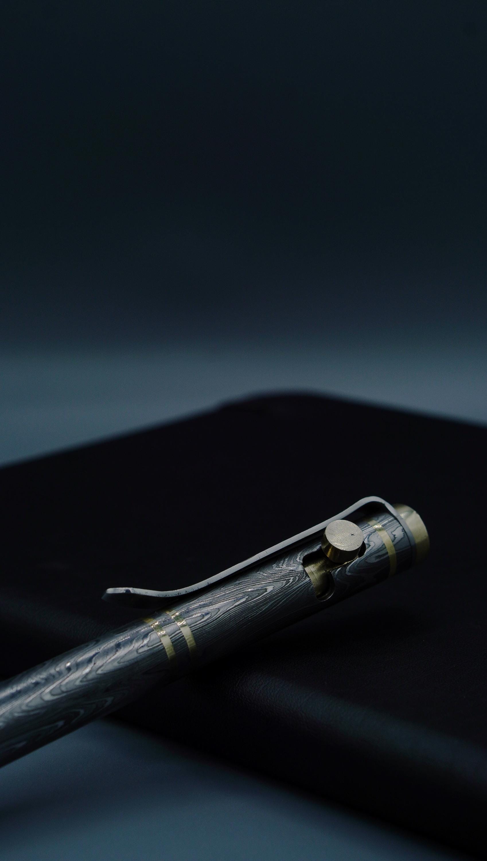 Handmade Damascus Steel Ballpoint Pen, Handcrafted Brass Accents with Pocket Clipper, Retirement Gift, Personalized Pen, Groomsman Gift