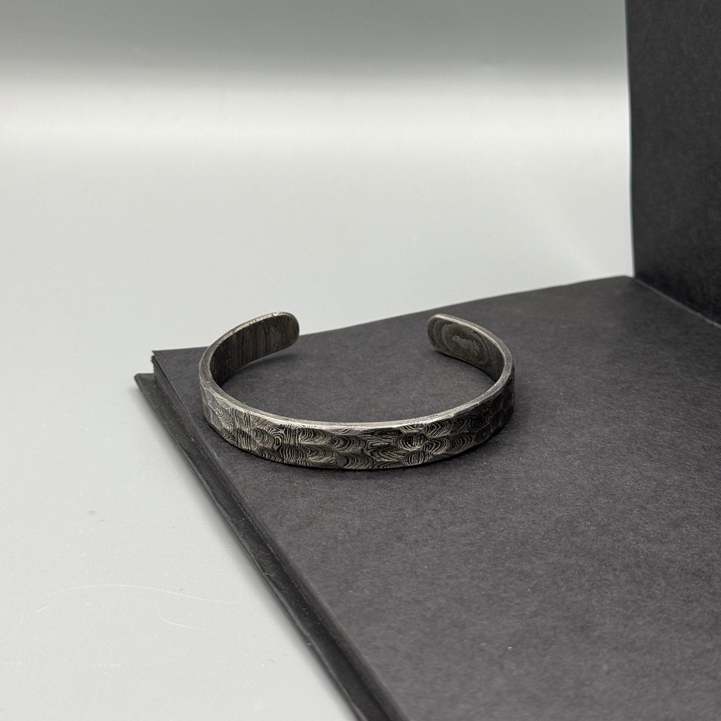 Aesthetic Handmade Damascus Steel Bangle, Hand Forged Steel Cuff Bracelet, Anniversary Gift, Damascus Oath Ring, Viking Modern Jewelry