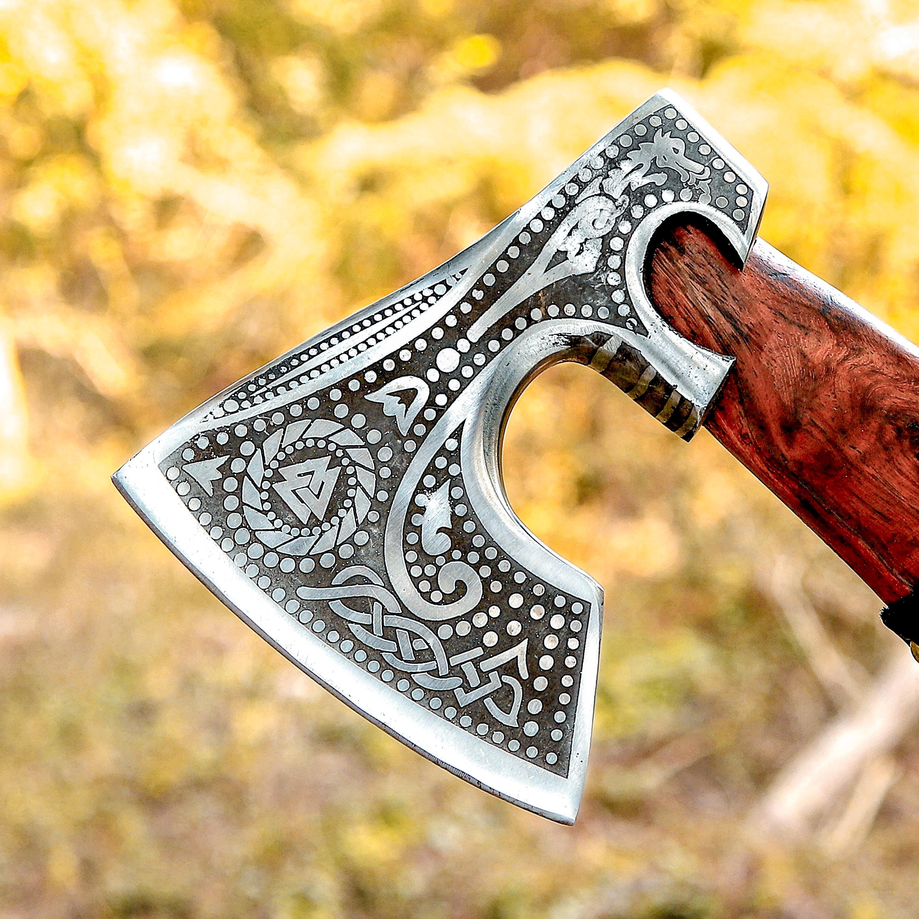 Handmade Viking Axe | Pakka Wood Handle | Engraved Camping Axe | Throwing Axe | Hunting Axe | Battle Axe | Custom Axe | Christmas Gift