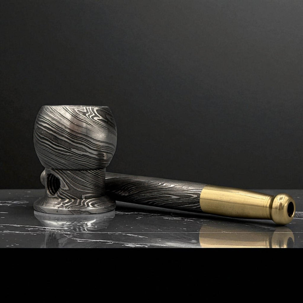 Unique Damascus Steel Pipe with Brass, Handmade Smoking Pipe, Custom Gift for Him, Father’s Day, Christmas Gift, Groomsmen Gift, Halloween