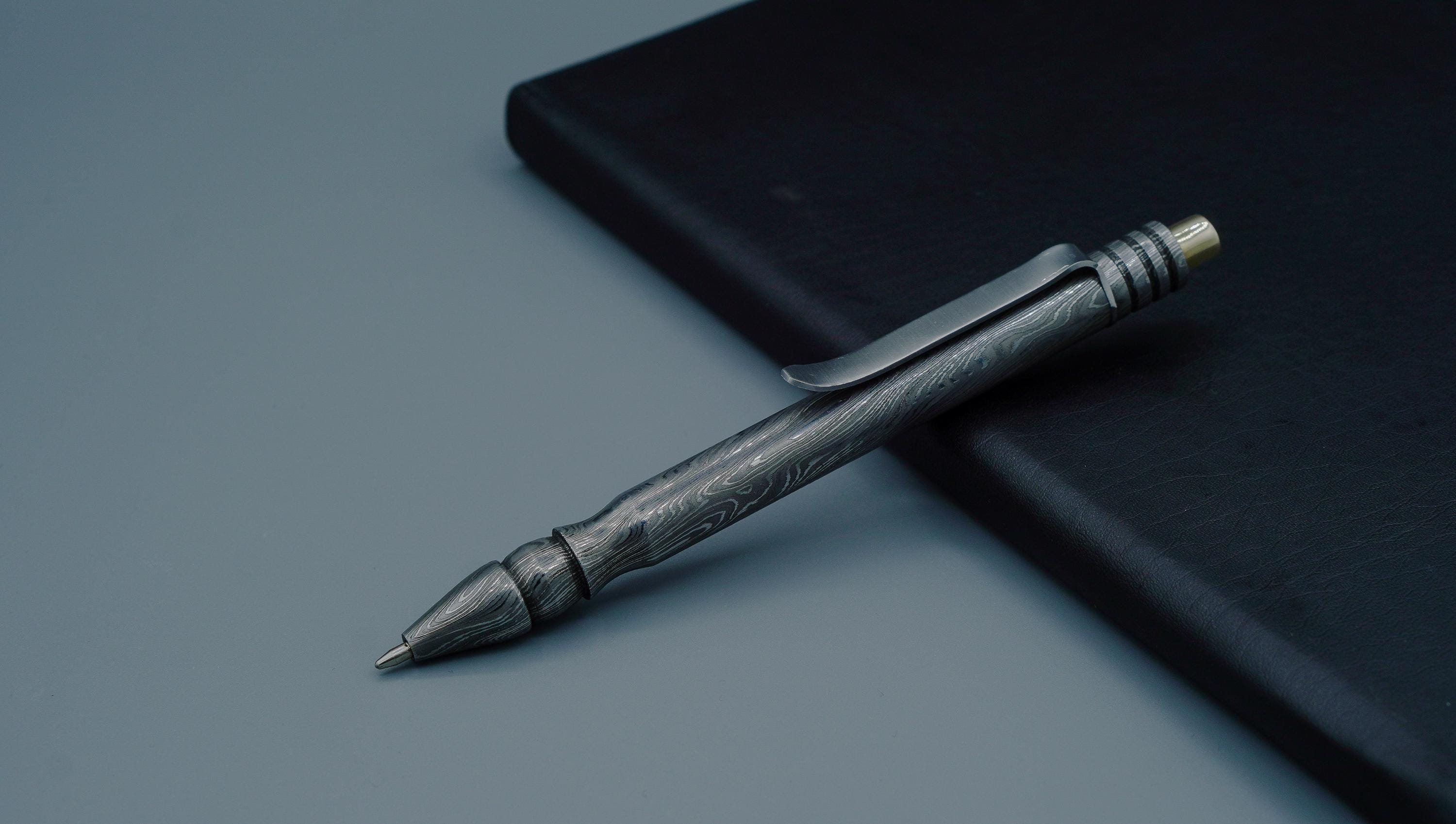 Premium Handmade Damascus Steel Pen, Hand Forged Steel and Copper Brass Pen, Damascus Ballpoint with Pocket Clipper, Teacher Retirement Gift