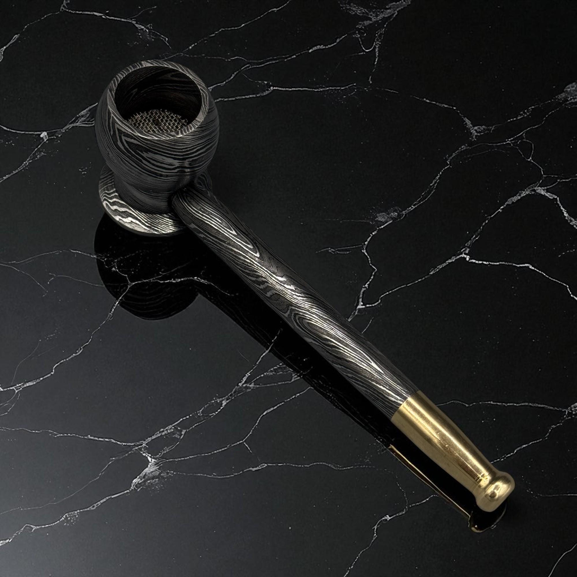 Unique Damascus Steel Pipe with Brass, Handmade Smoking Pipe, Custom Gift for Him, Father’s Day, Christmas Gift, Groomsmen Gift, Halloween