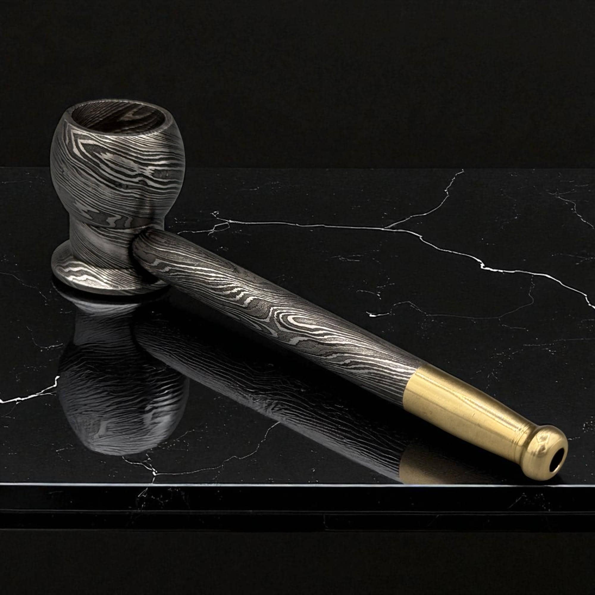 Unique Damascus Steel Pipe with Brass, Handmade Smoking Pipe, Custom Gift for Him, Father’s Day, Christmas Gift, Groomsmen Gift, Halloween