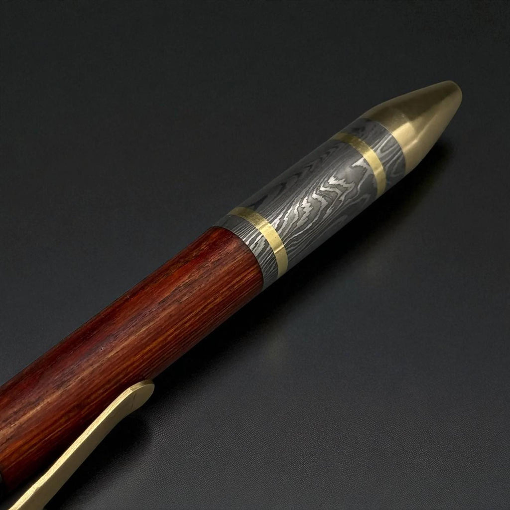 Handmade Damascus Steel Fountain Pen & Ballpoint Gift Set, Luxury Wood Pen with Brass Accents, Bolt Action, Personalized Retirement Gift