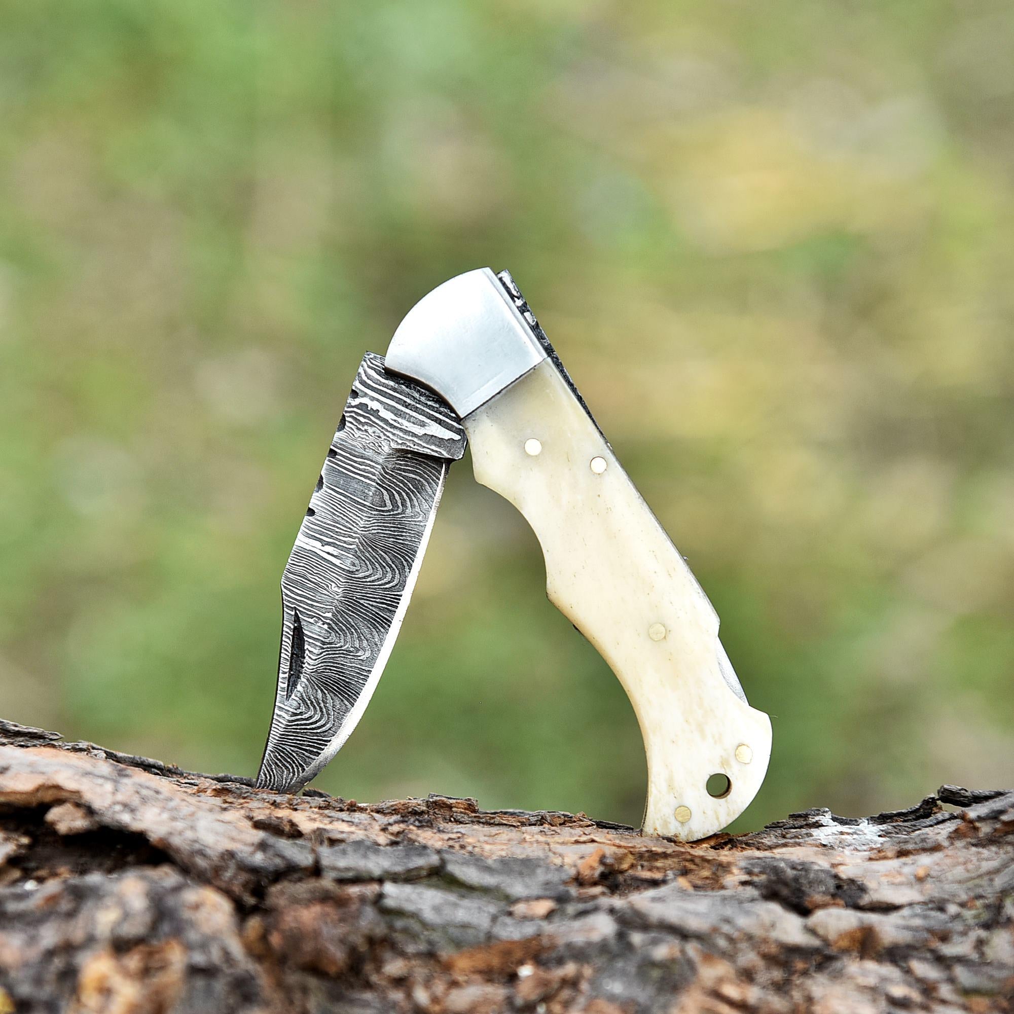 Bone Handmade Damascus Folding Knife Pocket knife Bone Handle Groomsman Gift Personalized Knife Birthday Gift Custom Knife Wedding Gift
