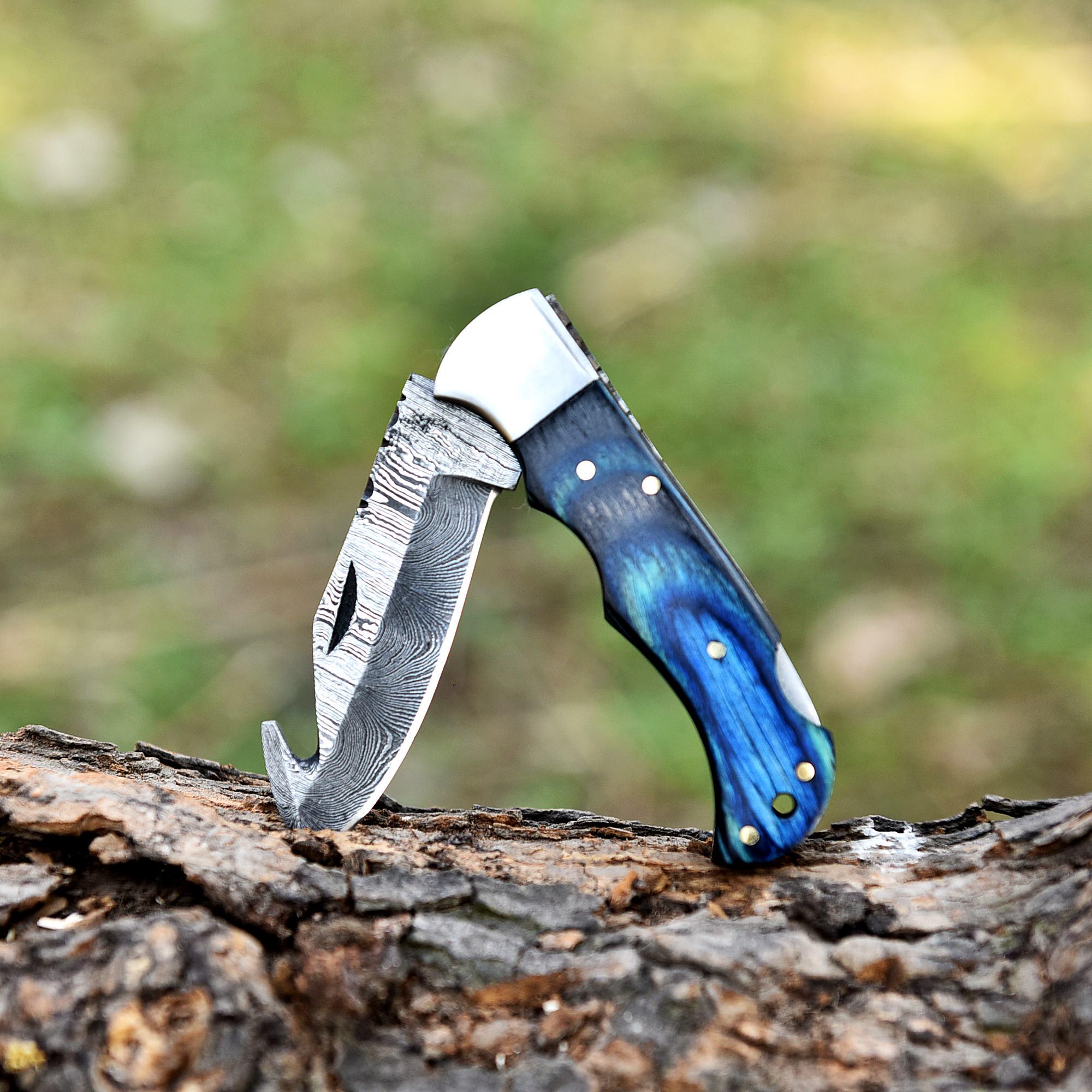 Handmade Damascus Pocket Knife Folding Knife, Pakka Wood Handle, Camping Knife, Birthday Gift, Retirement Gift, Groomsman Gift