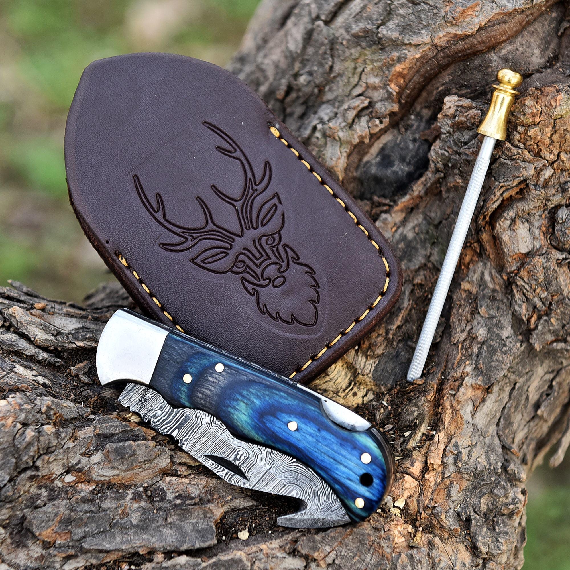 Handmade Damascus Pocket Knife Folding Knife, Pakka Wood Handle, Camping Knife, Birthday Gift, Retirement Gift, Groomsman Gift