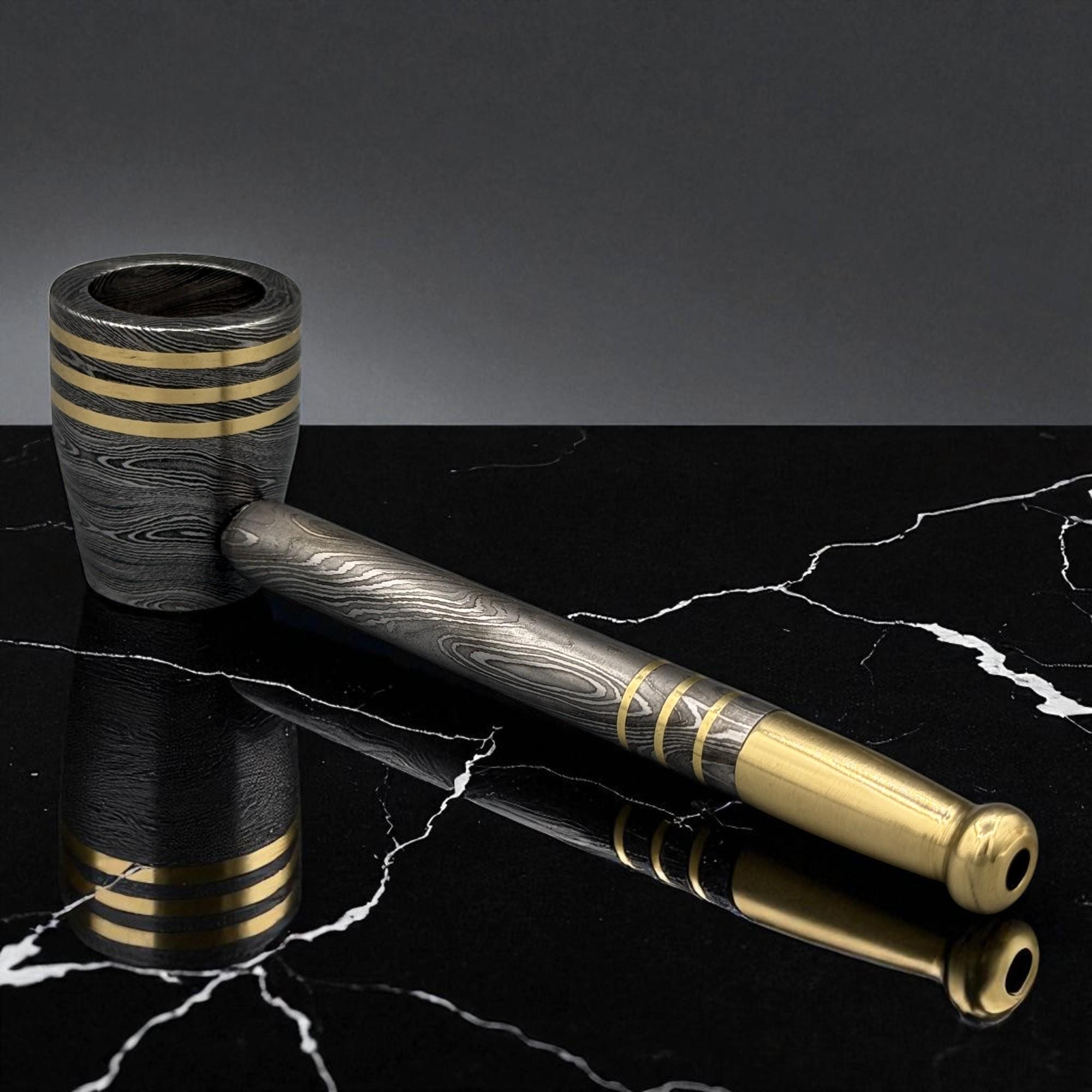 Handmade Damascus Steel Smoking Pipe with Brass, Tobacco Pipe, Mesh Gauze Filter, Custom Gift for Him, Groomsmen Gift, Unique Smoking Tool