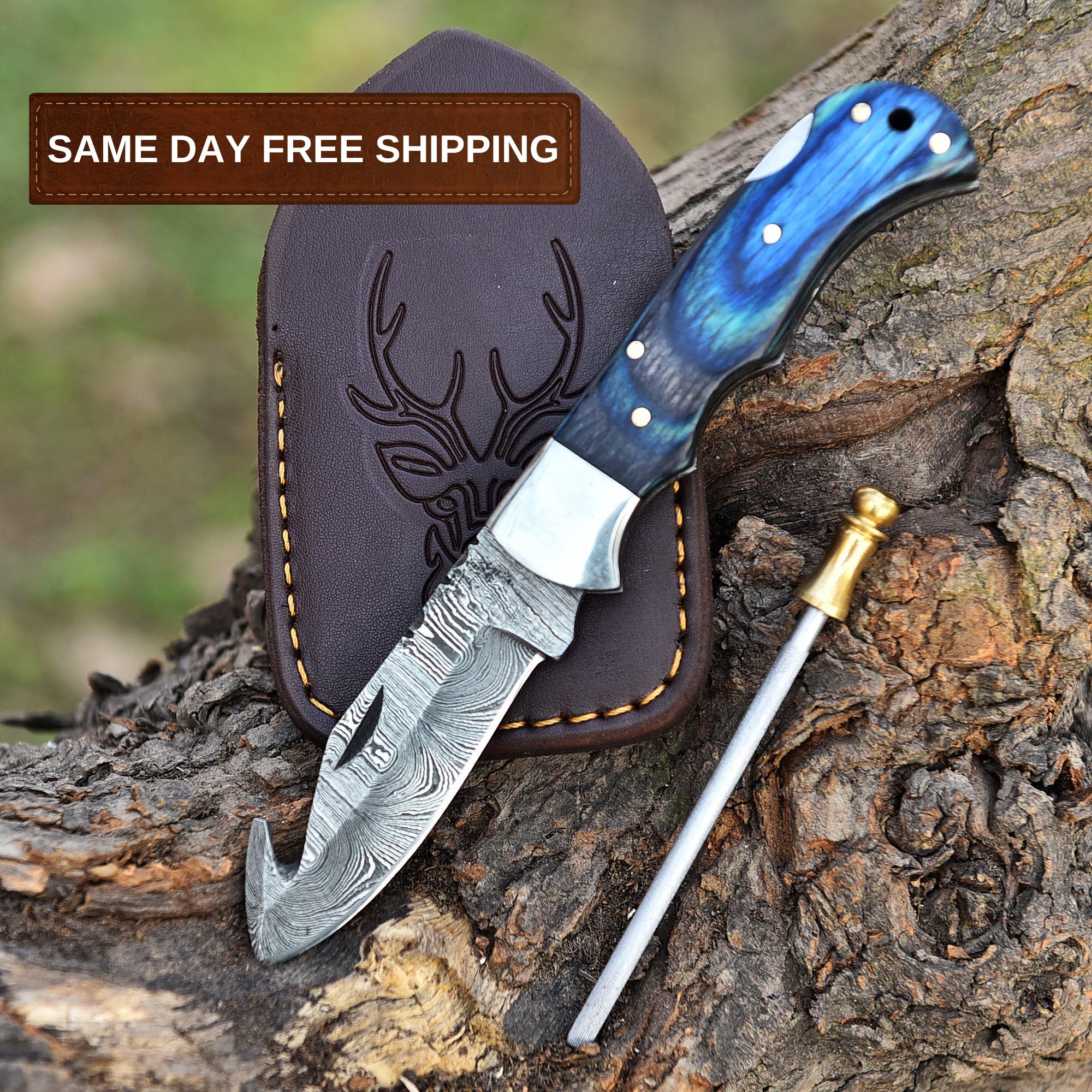 Handmade Damascus Pocket Knife Folding Knife, Pakka Wood Handle, Camping Knife, Birthday Gift, Retirement Gift, Groomsman Gift