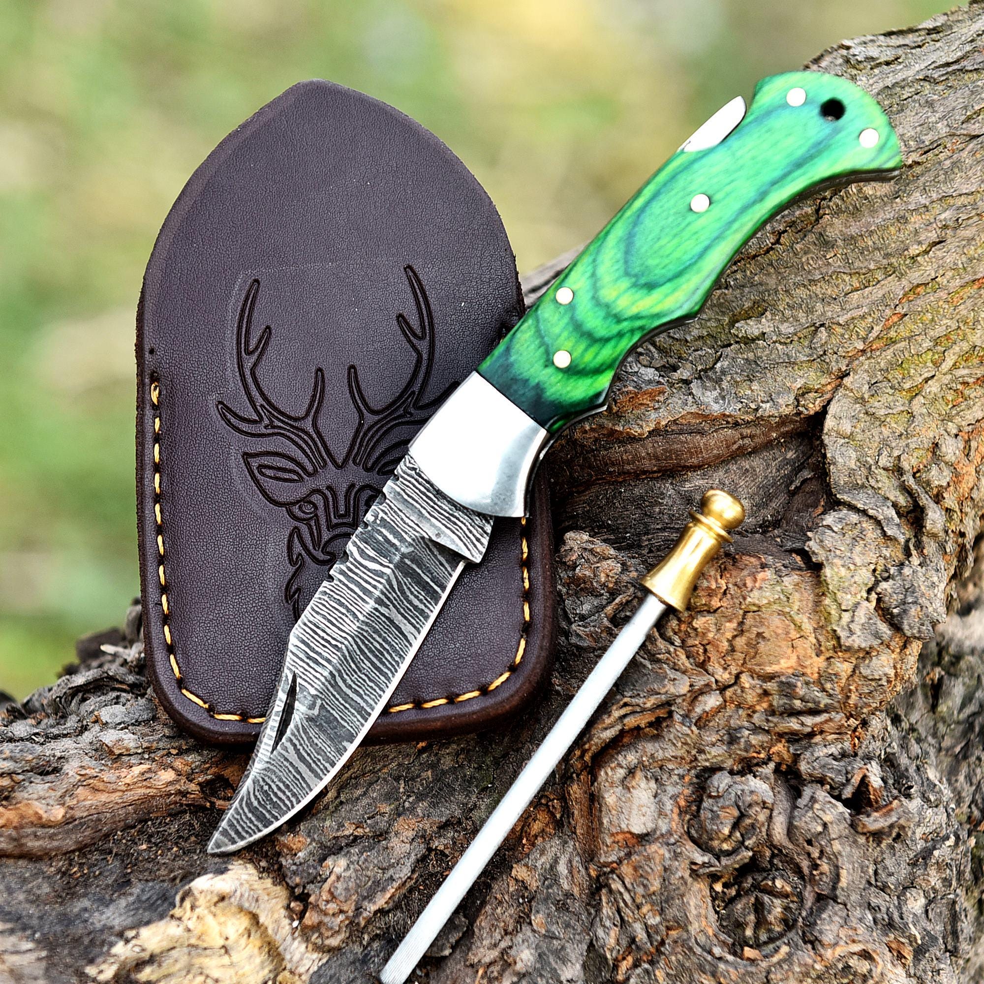 Damascus Steel Folding Knife Pocket Knife, Pakka Wood Handle, Hand Forged Damascus Steel Folding Knife, Retirement Gift, Groomsman Gift